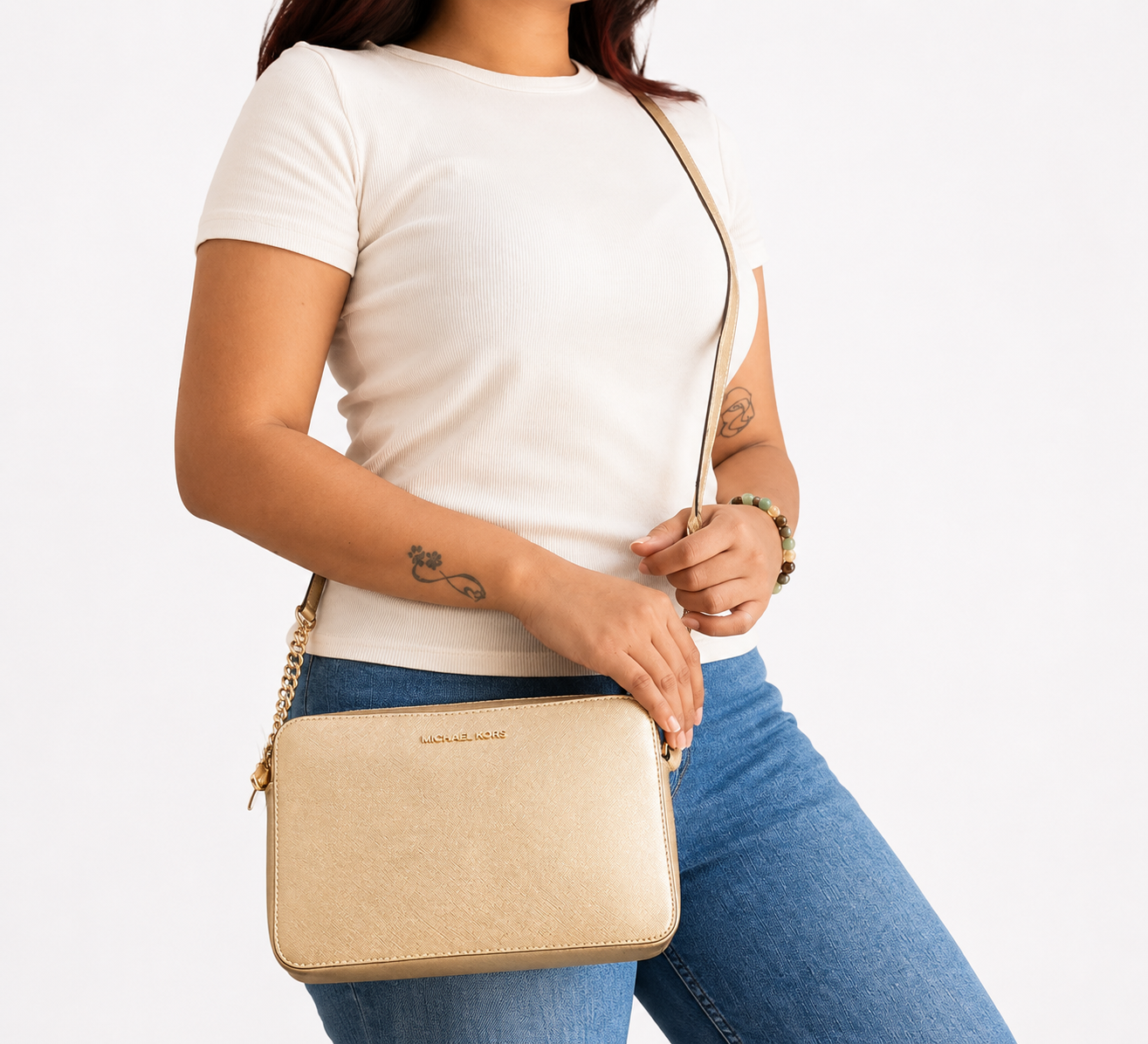 Pale Gold Metallic Jet Set Travel Crossbody Bag