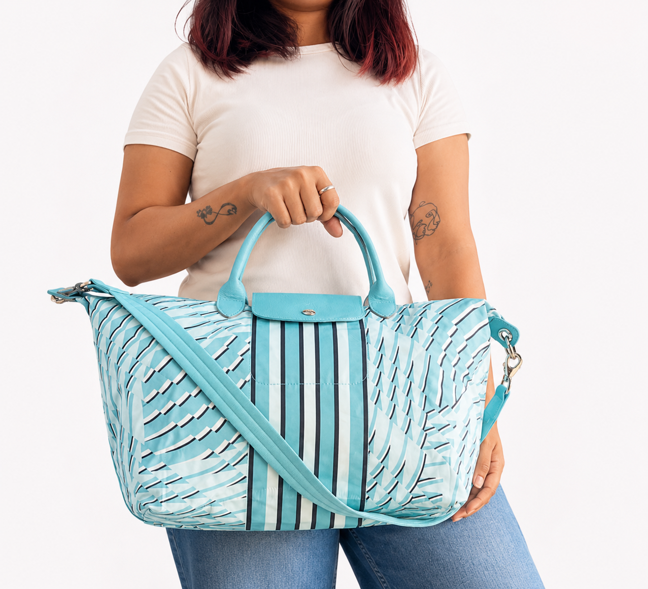 Aqua Le Pliage Néo Pastel Top Handle Bag