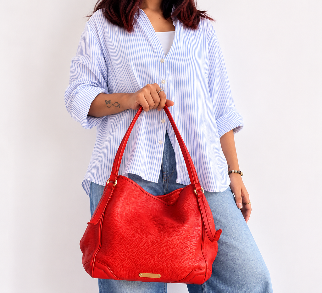 Red Grainy Calfskin Canterbury Tote