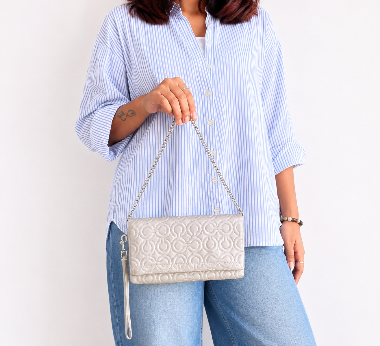 Silver Fold Over Clutch Purse