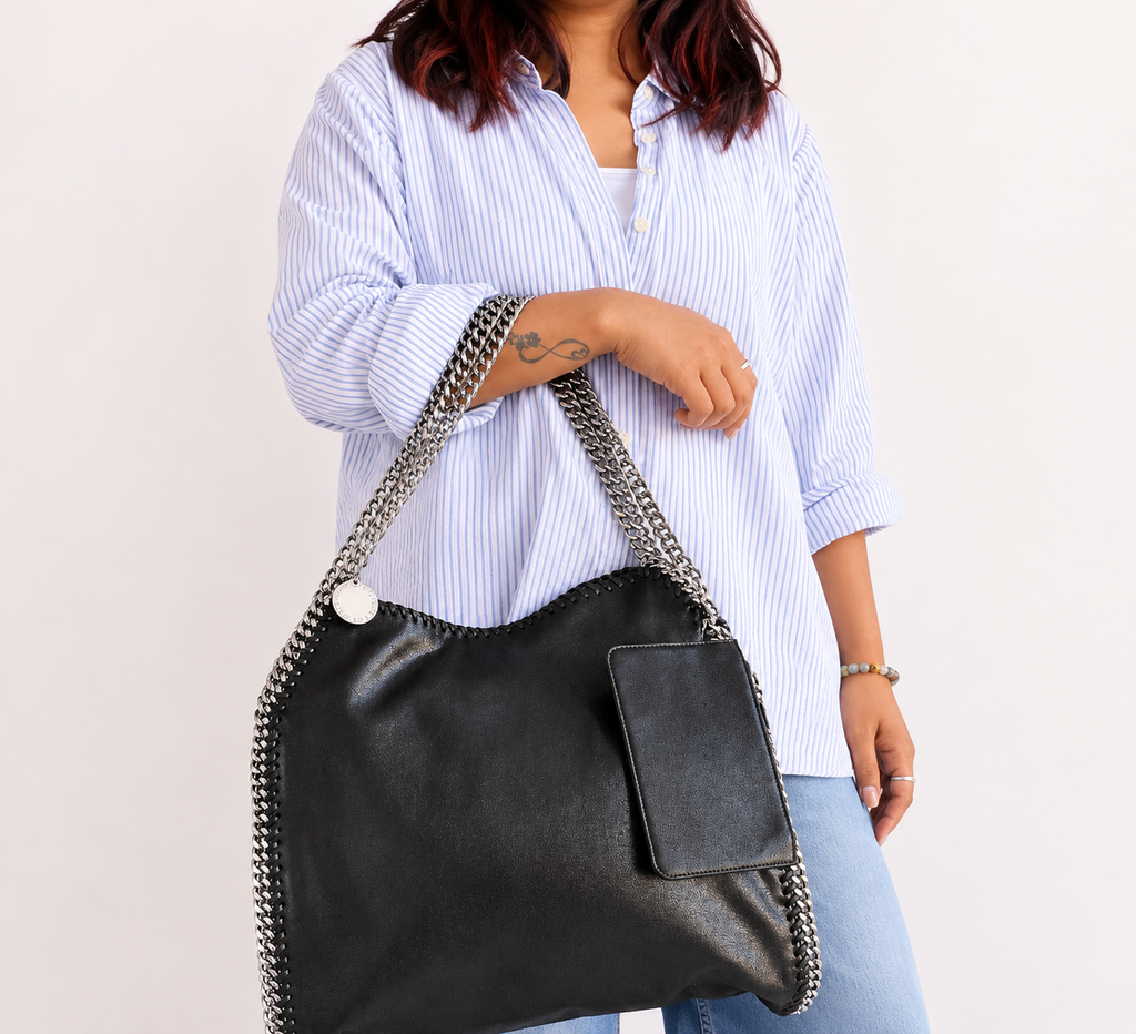 Black Falabella Fold-Over Tote Bag