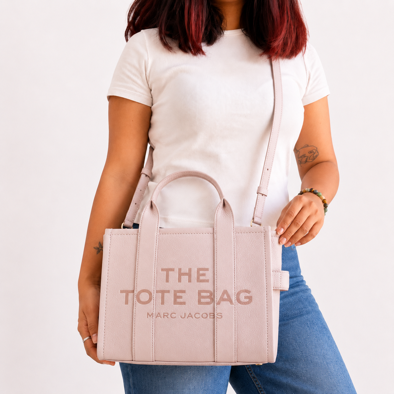 Rose Pink Leather Medium Tote Bag