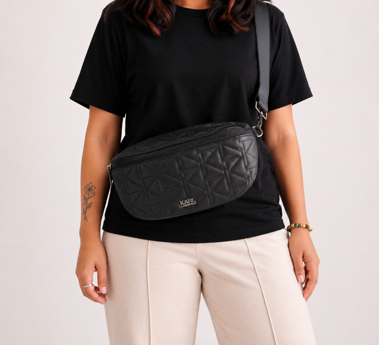 Black Paris K Quilted Large Belt Bag