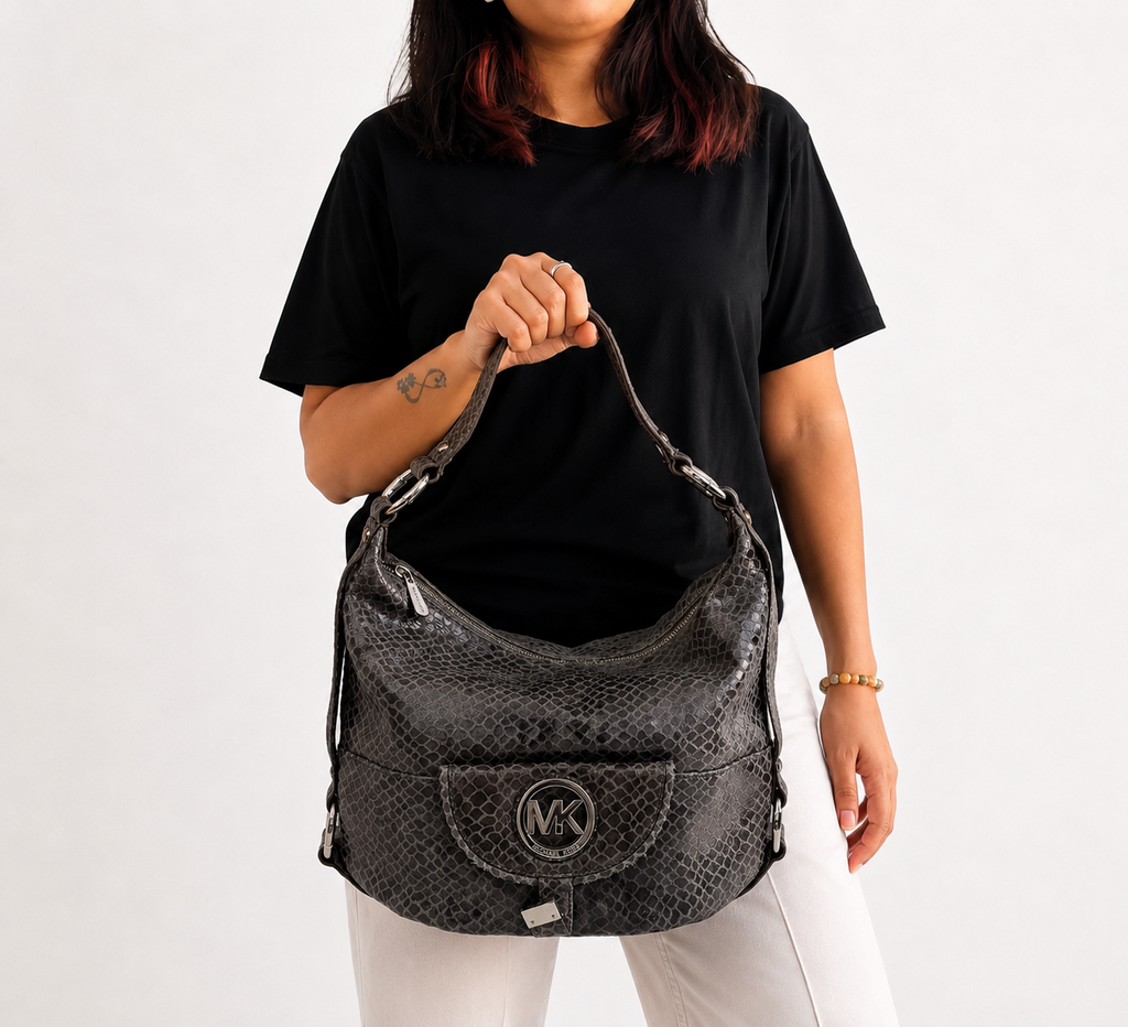 Python Embossed Fulton Hobo Shoulder Bag