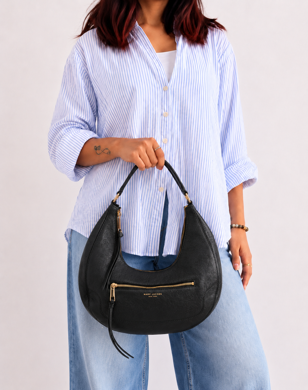 Black Crescent Leather Hobo Bag