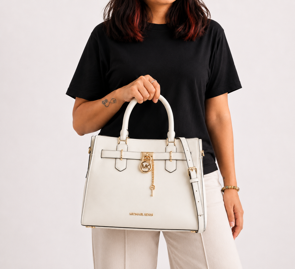 White Hamilton Medium Leather Satchel