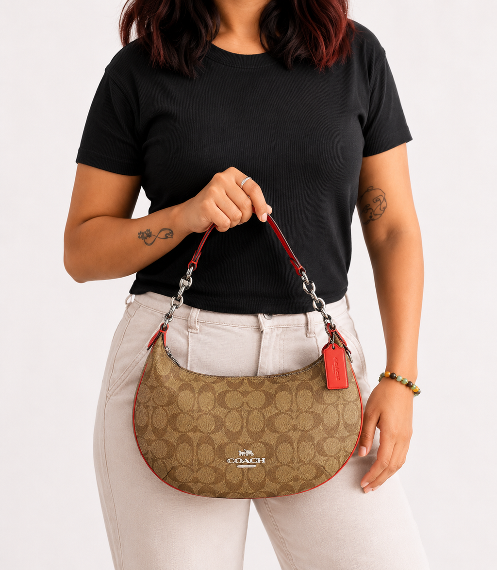 Khaki/Miami Red Payton Hobo Bag