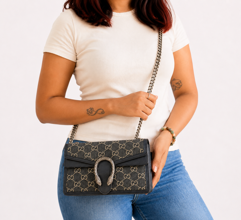 Black/Grey Monogram Denim Dionysus Shoulder Bag