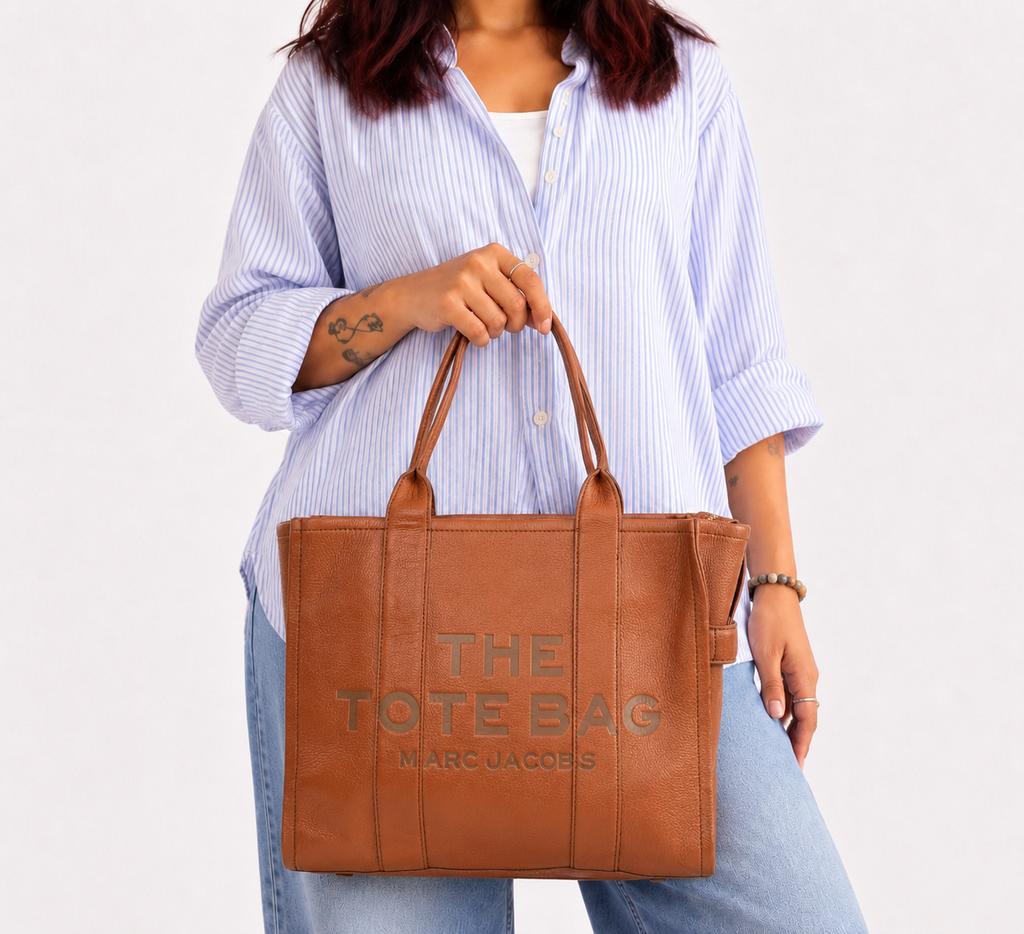 Tan Leather Large Tote Bag