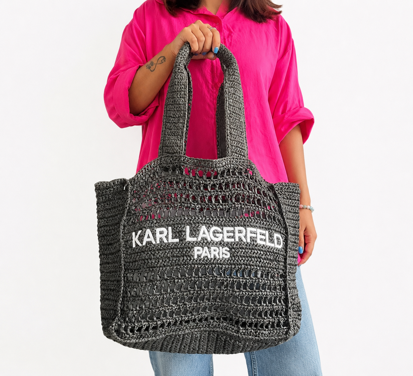 Antibes Woven Black Straw Large Tote