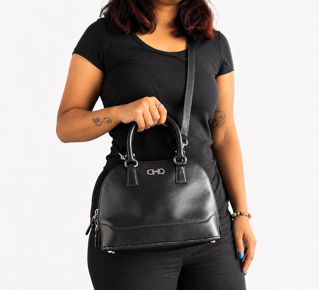 Black Leather Batik Gancino Bag