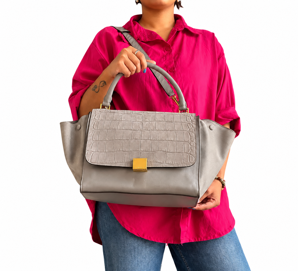 Grey Suede Trapeze Hand Bag