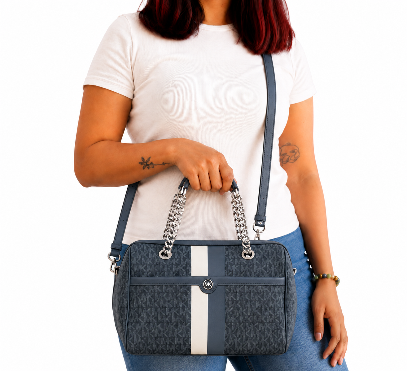 Blaire Logo Stripe Satchel Bag