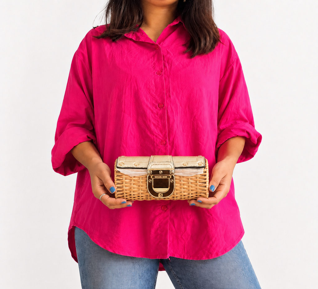 Santorini Pale Gold Wicker Clutch