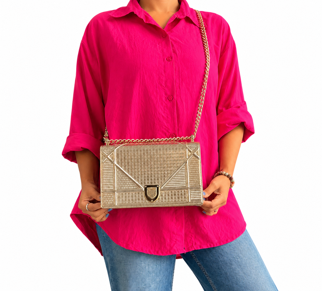 Gold Mirocannage Patent Leather Medium Diorama Flap Shoulder Bag