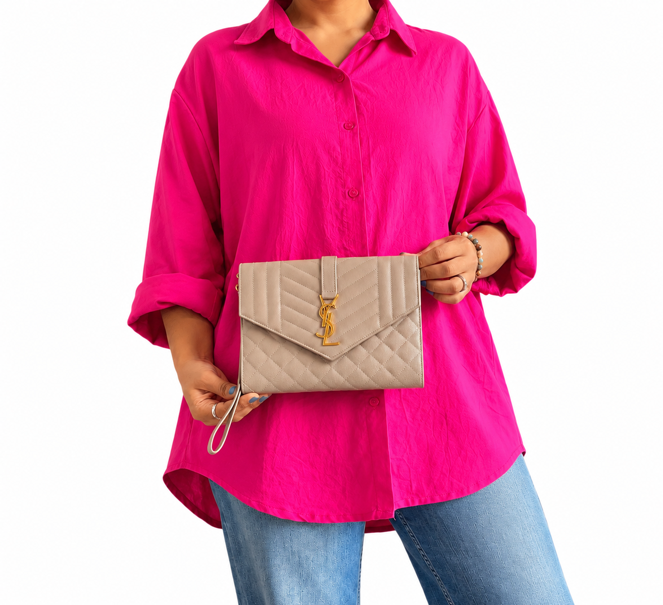 Dark Beige Mix Matelassé Grain De Poudre Envelope Flap Pouch