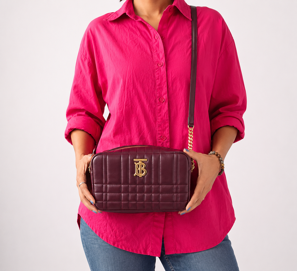 Deep Maroon Lola Quilted Leather Small Camera Bag