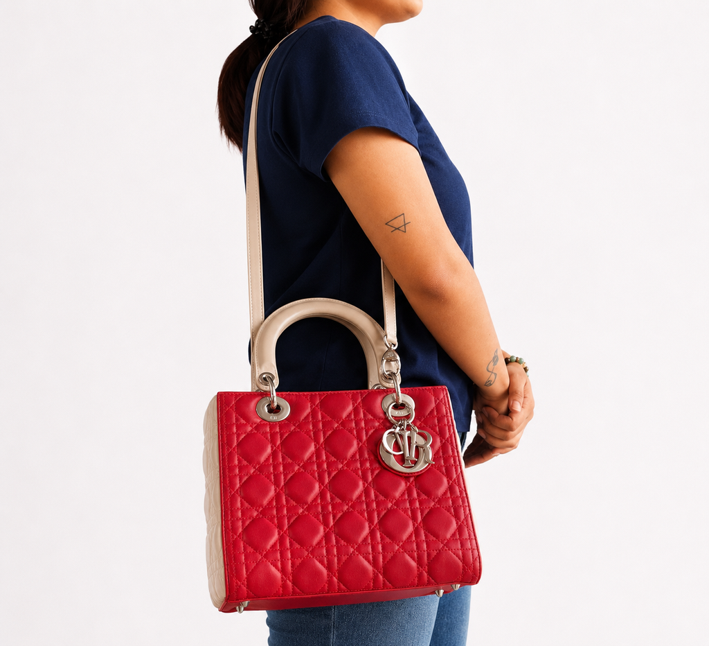 Tri-Color Lambskin Cannage Small Lady Dior Bag