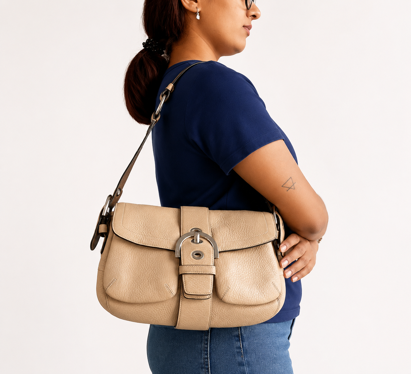 Soho Pebbled Leather Buckle Flap Shoulder Bag