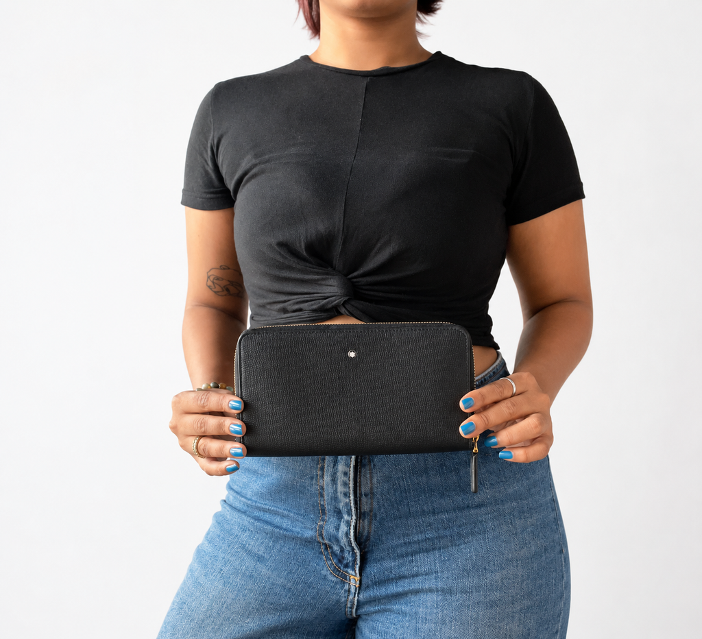 Black Sartorial Zip Around Wallet