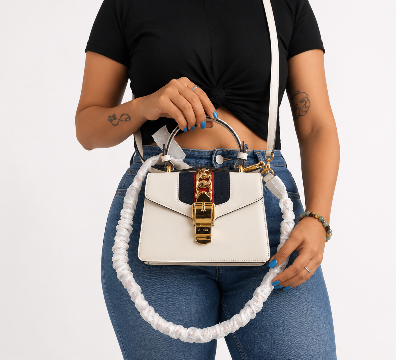 White Smooth Leather Small Sylvie Shoulder Bag