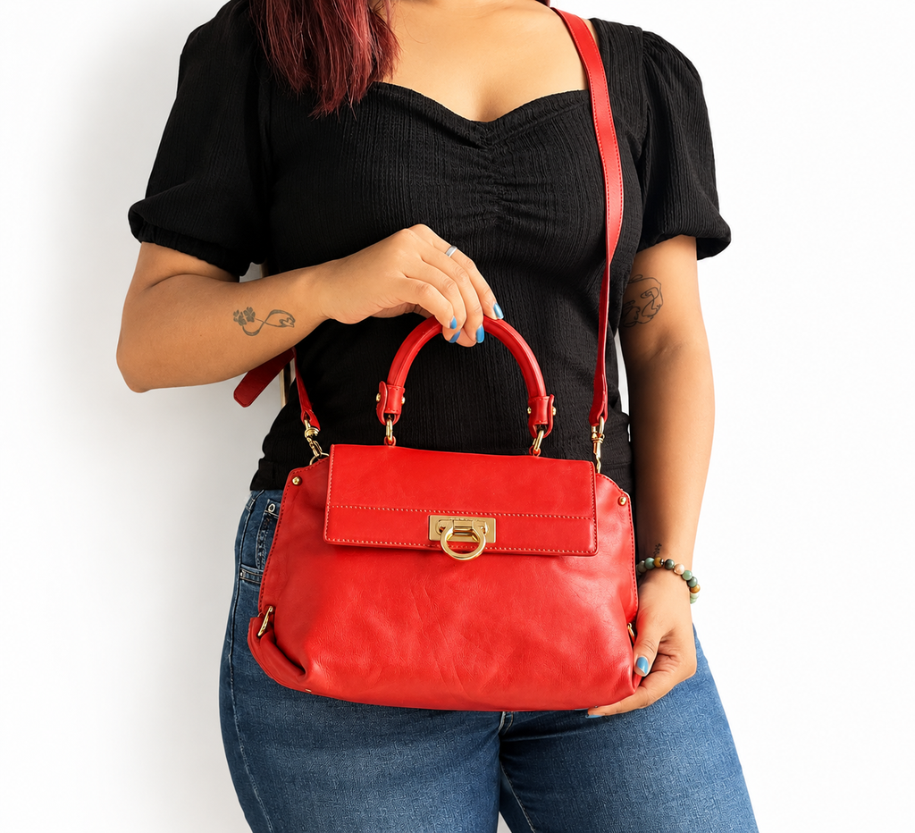 Red Leather Sofia Top Handle Bag