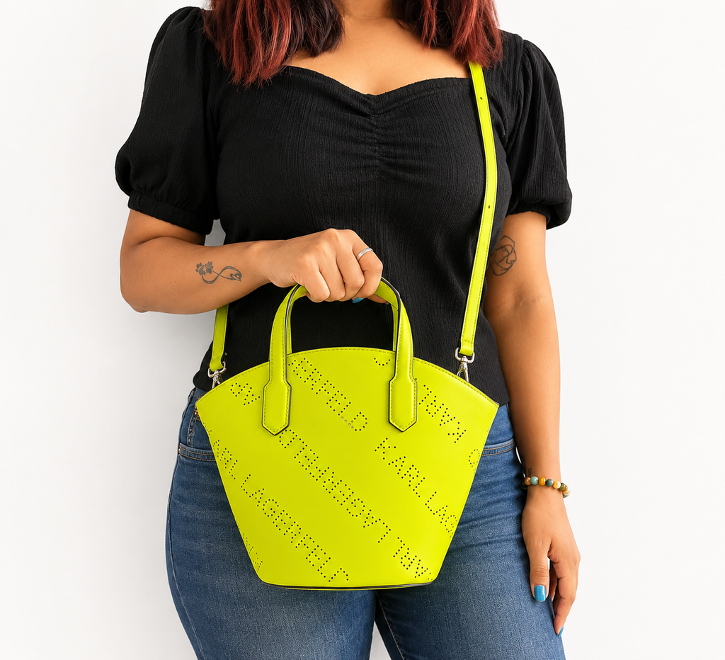 Neon Green Leather Oversized Structured Handheld Bucket Bag
