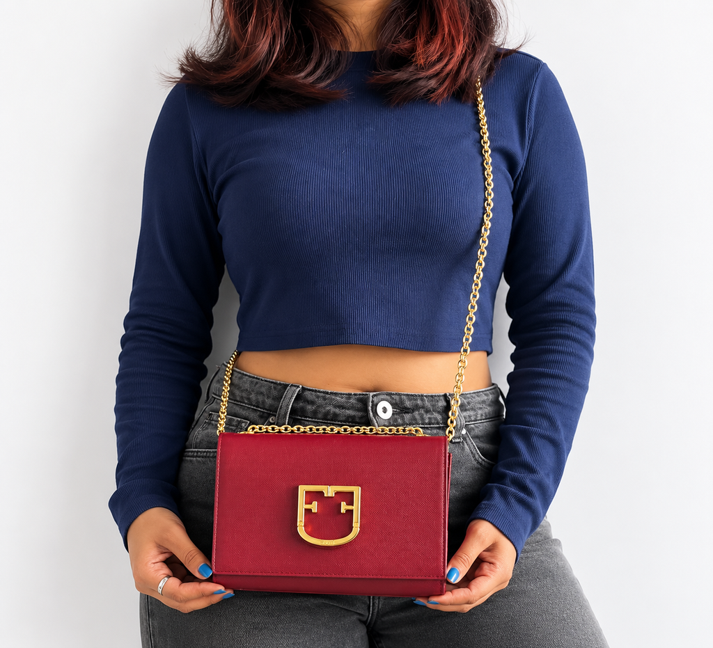 Red Viva Mini Pochette Chain Leather Crossbody Shoulder Bag