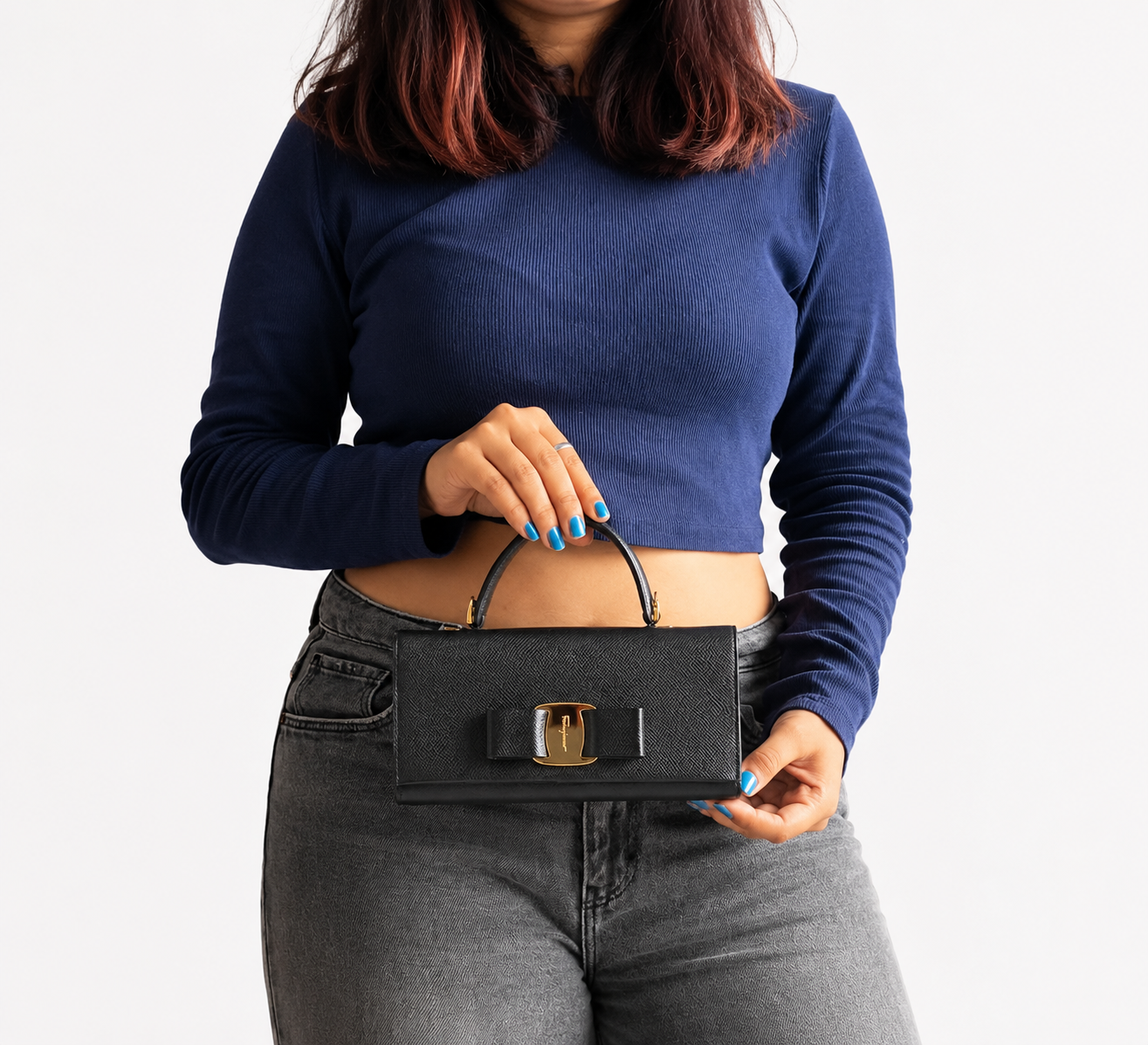 Black Leather Mini Vara Bow Clutch Bag