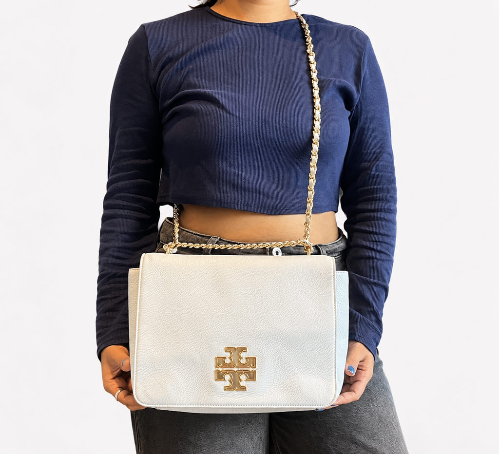 Sky Blue Leather Large Britten Flap Shoulder Bag