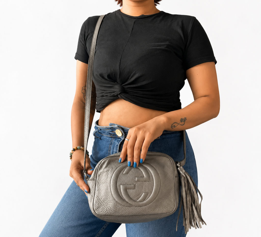 Silver Pebbled Leather Small Soho Disco Shoulder Bag