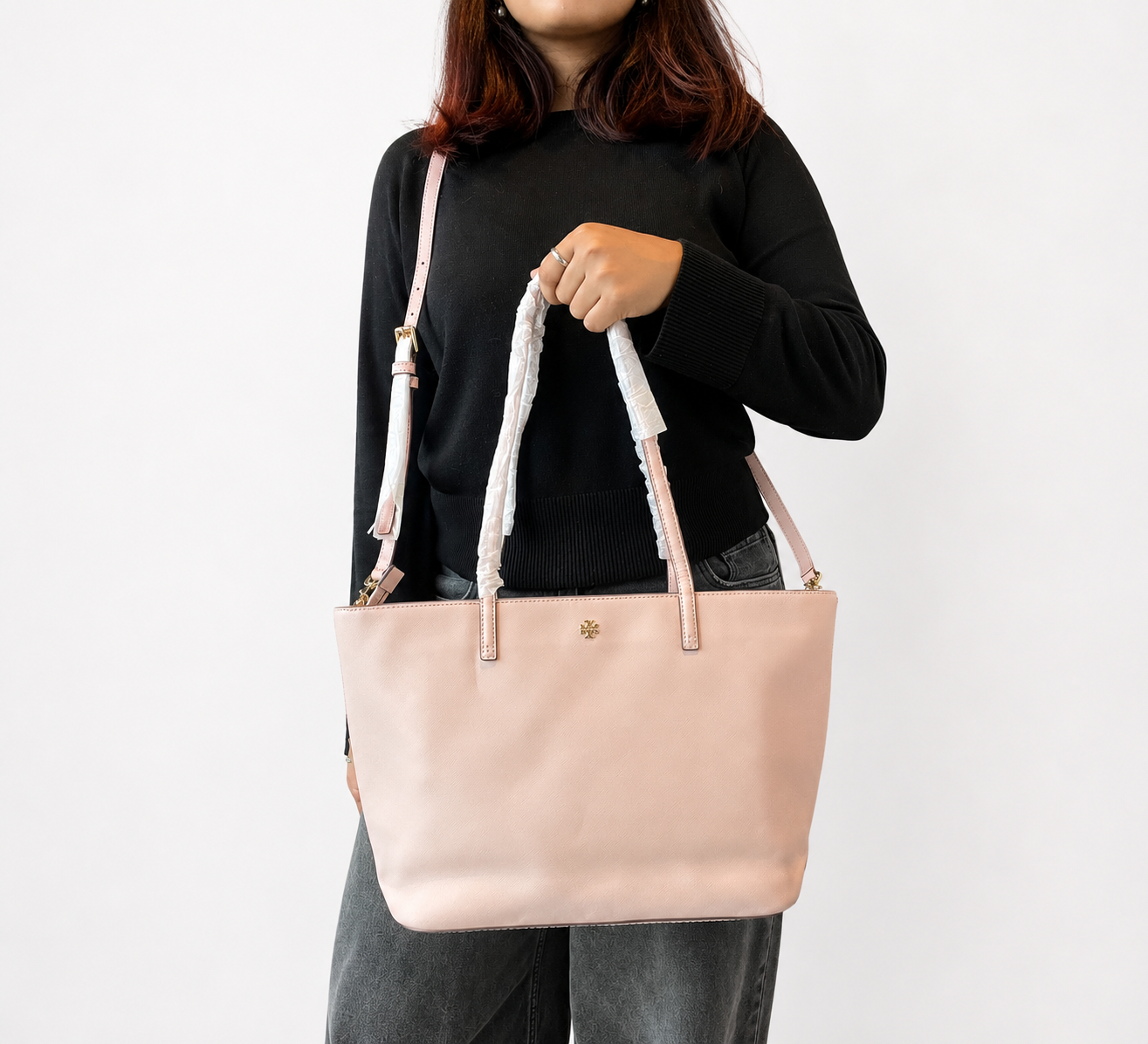Emerson Pink Saffiano Leather Medium Tote Bag