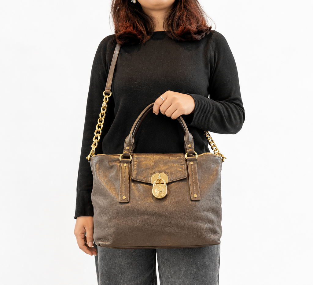 Hamilton Slouchy Soft Pebbled Leather Gold Chain Satchel