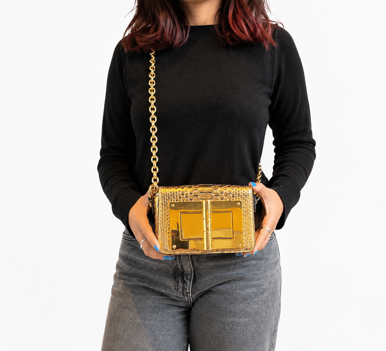 Gold Python Medium Natalia Chain Shoulder Bag
