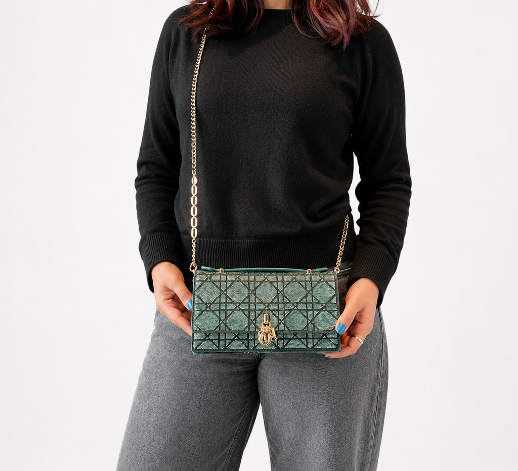 Green Microbead-Embroidered Cotton My Dior Mini Bag
