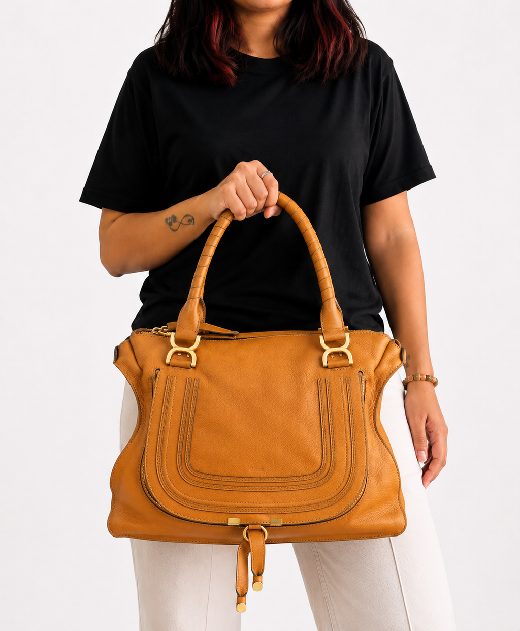 Warm Yellow Leather Large Marcie Shoulder Bag
