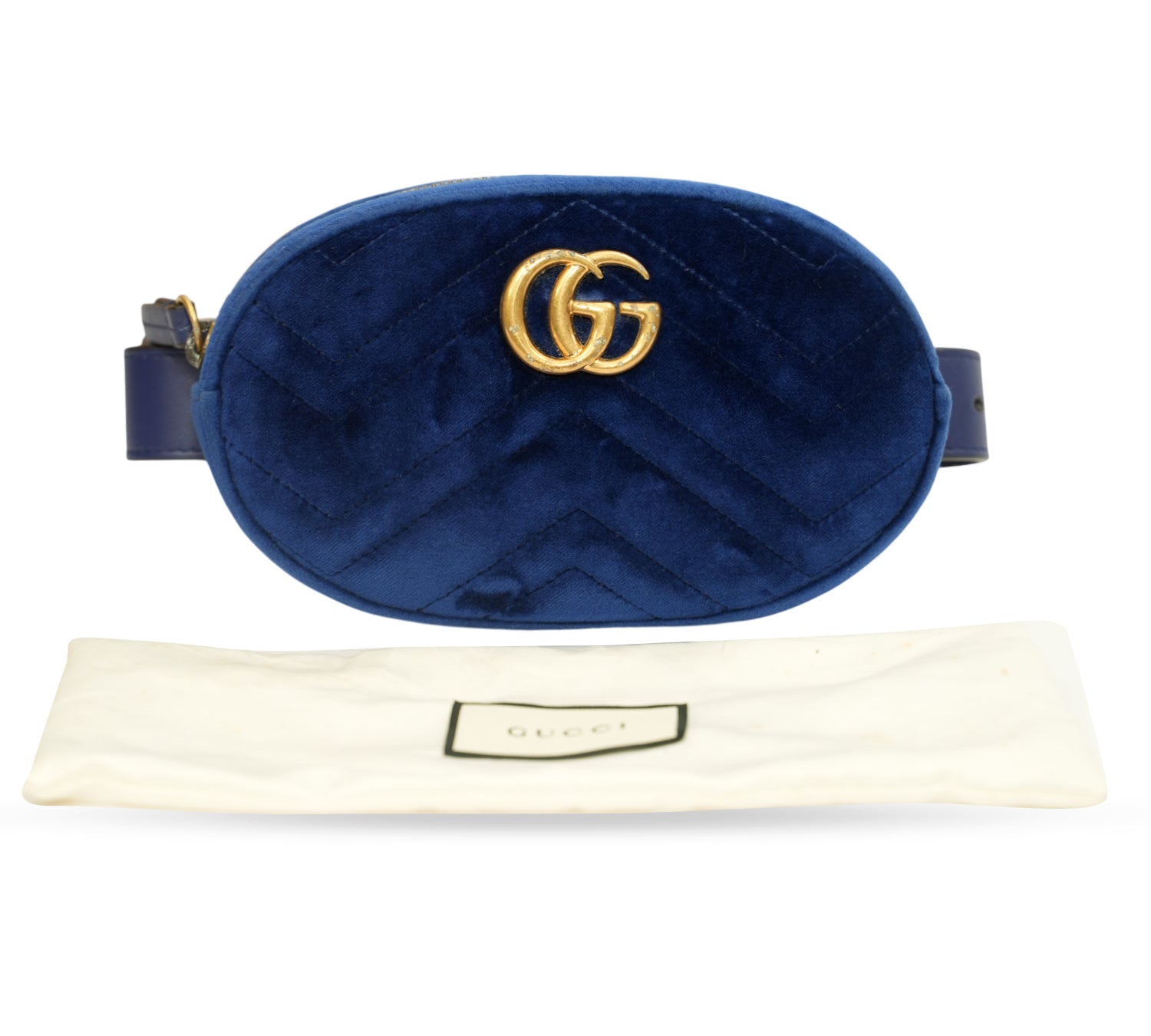 Cobalt Blue GG Marmont Matelassé Velvet Belt Bag