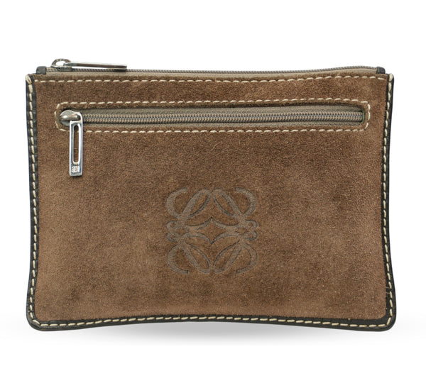 Suede Anagram Flat Pouch