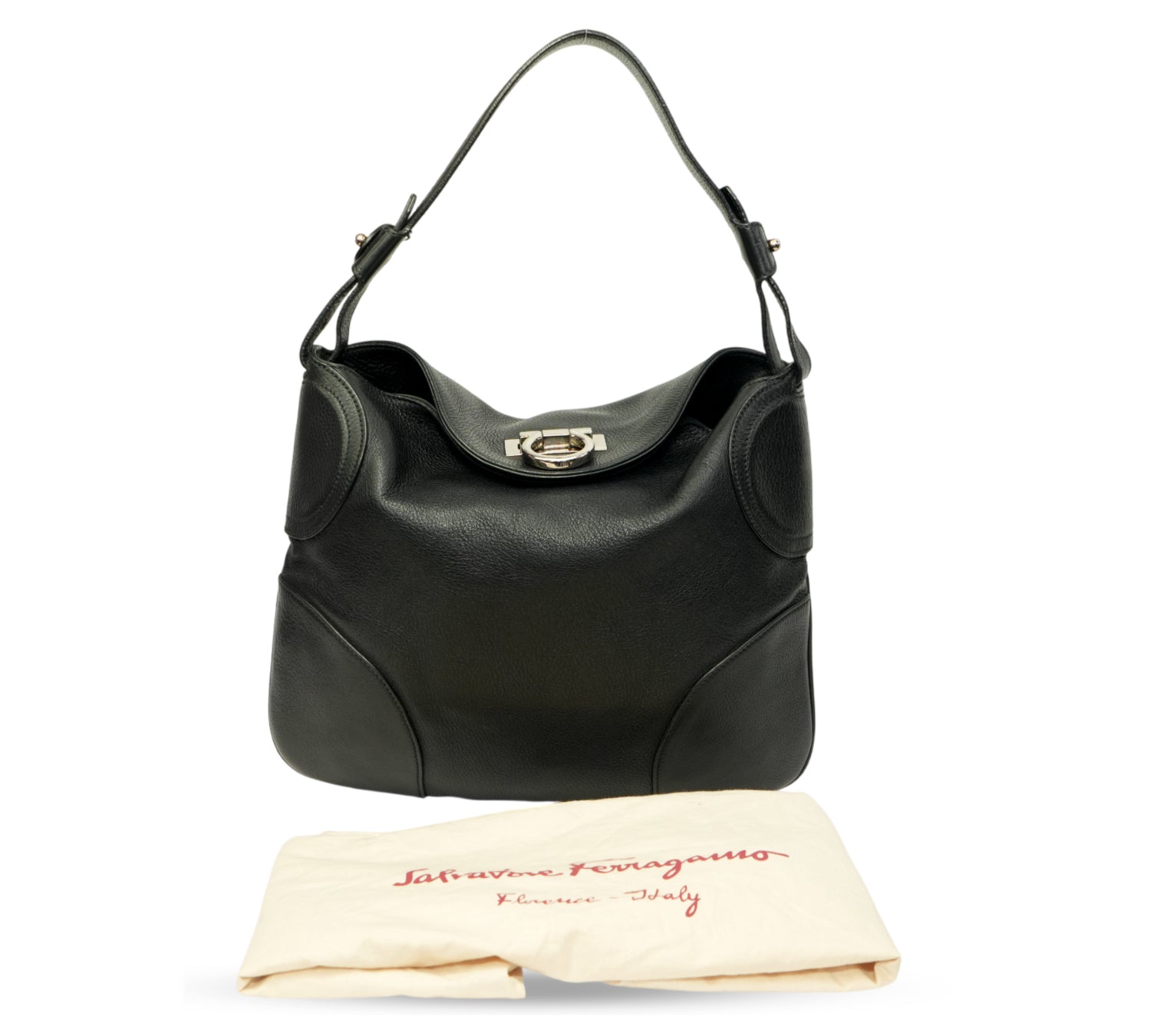 Black Gancini Pebbled Leather Hobo Bag