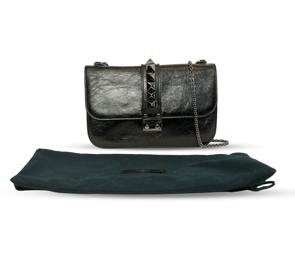 Black Crinkled Glam Lock Shoulder Bag