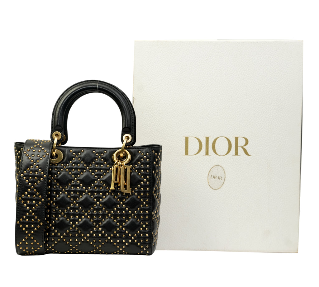 Black Supple Studded Medium Lady Dior Bag