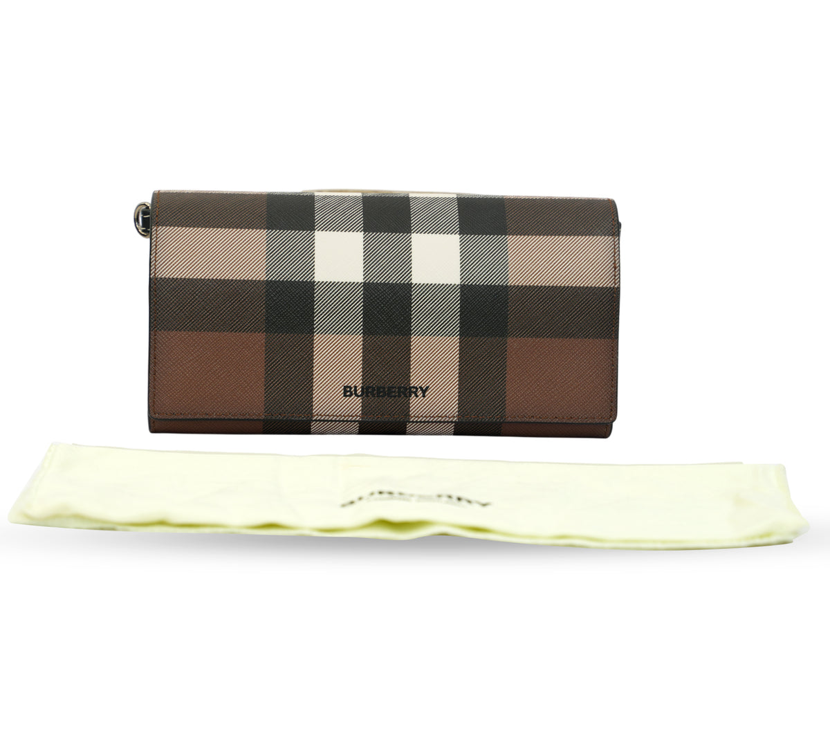 Burberry  Dark Birch Brown Check Chain Strap Wallet