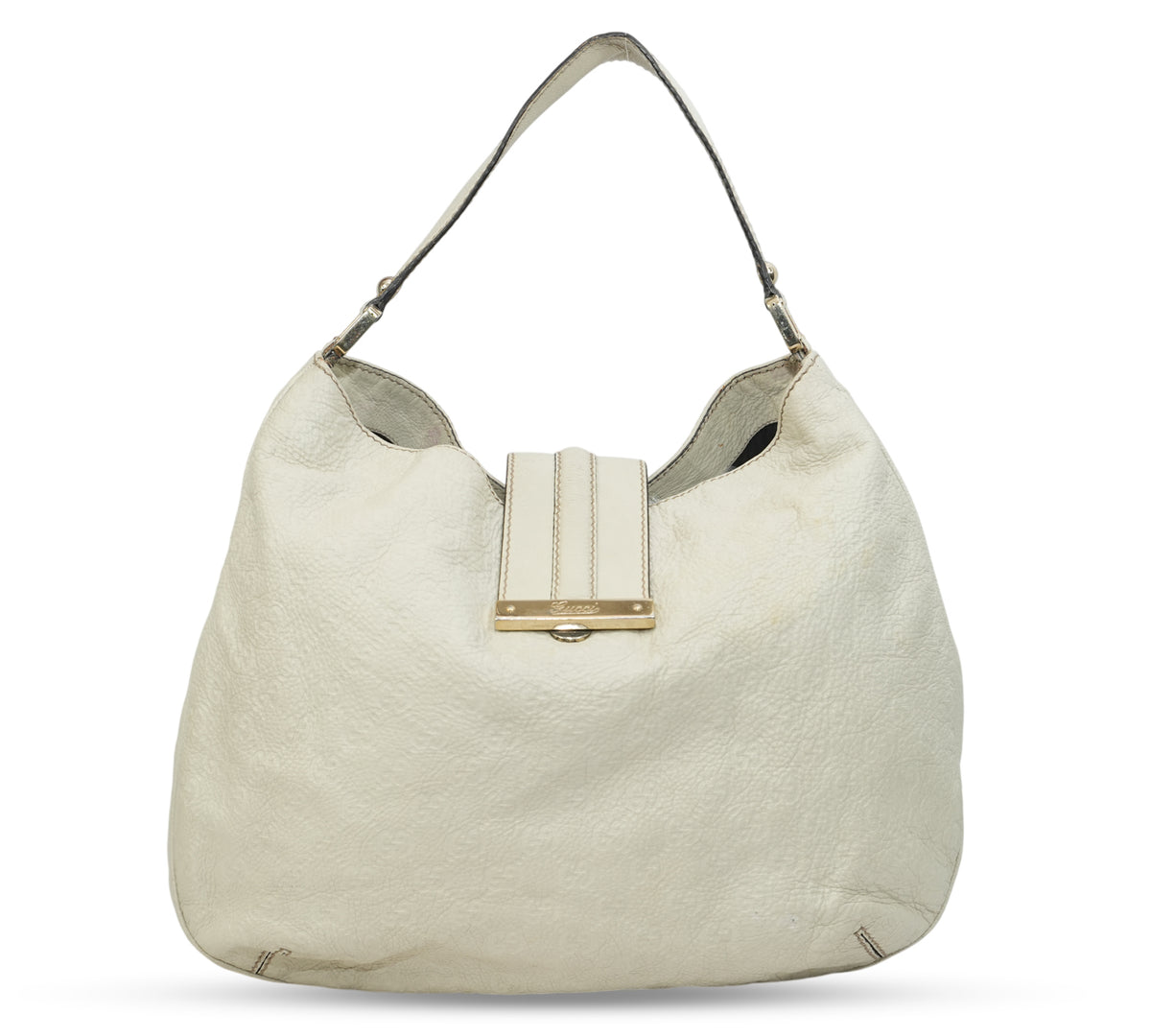 Gucci   White Guccissima Leather New Ladies Web Large Hobo Bag