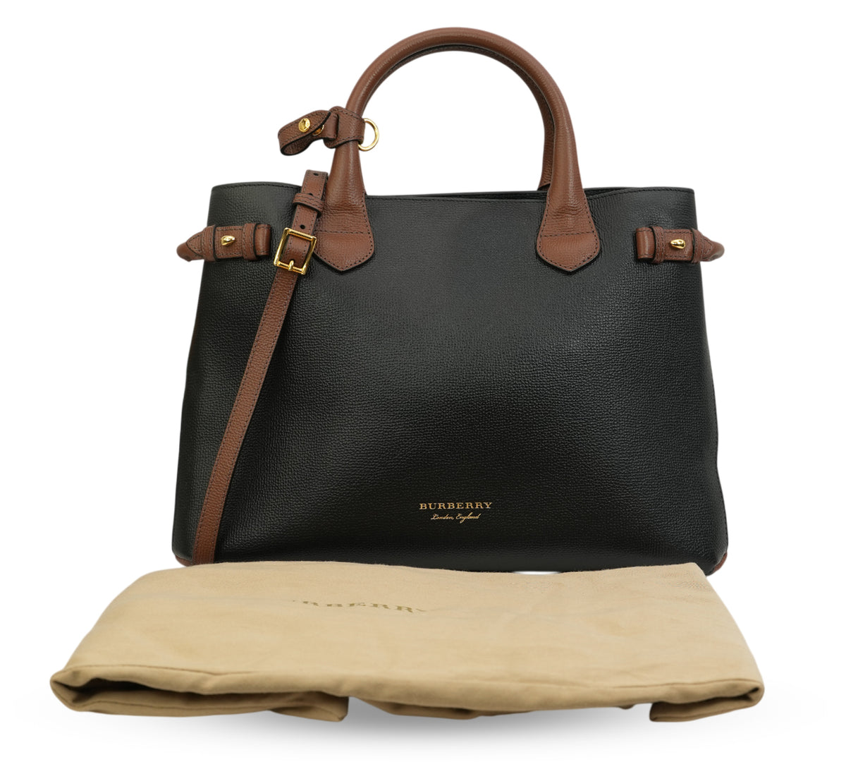 Burberry  Black Grained Medium Banner Tote Bag