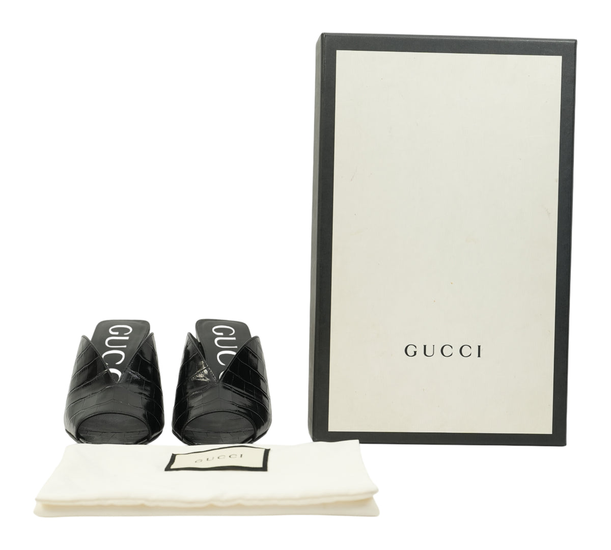 Gucci   Black Demi Croc-Effect Leather Mule Sandal Size 34.5 - Eur
