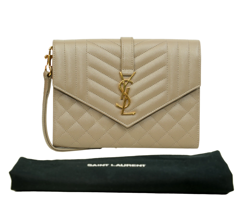 Dark Beige Mix Matelassé Grain De Poudre Envelope Flap Pouch