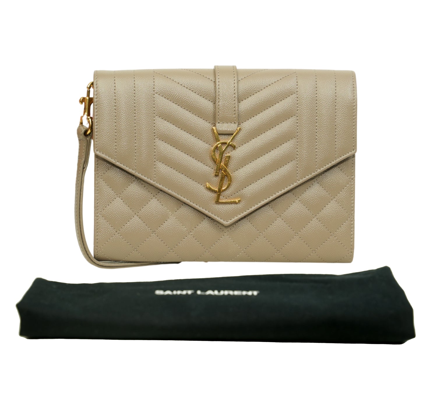 Dark Beige Mix Matelassé Grain De Poudre Envelope Flap Pouch