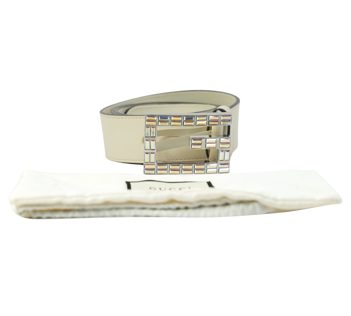 Gucci   Calfskin Crystal Square G Madelyn Belt Size - 85 Cm