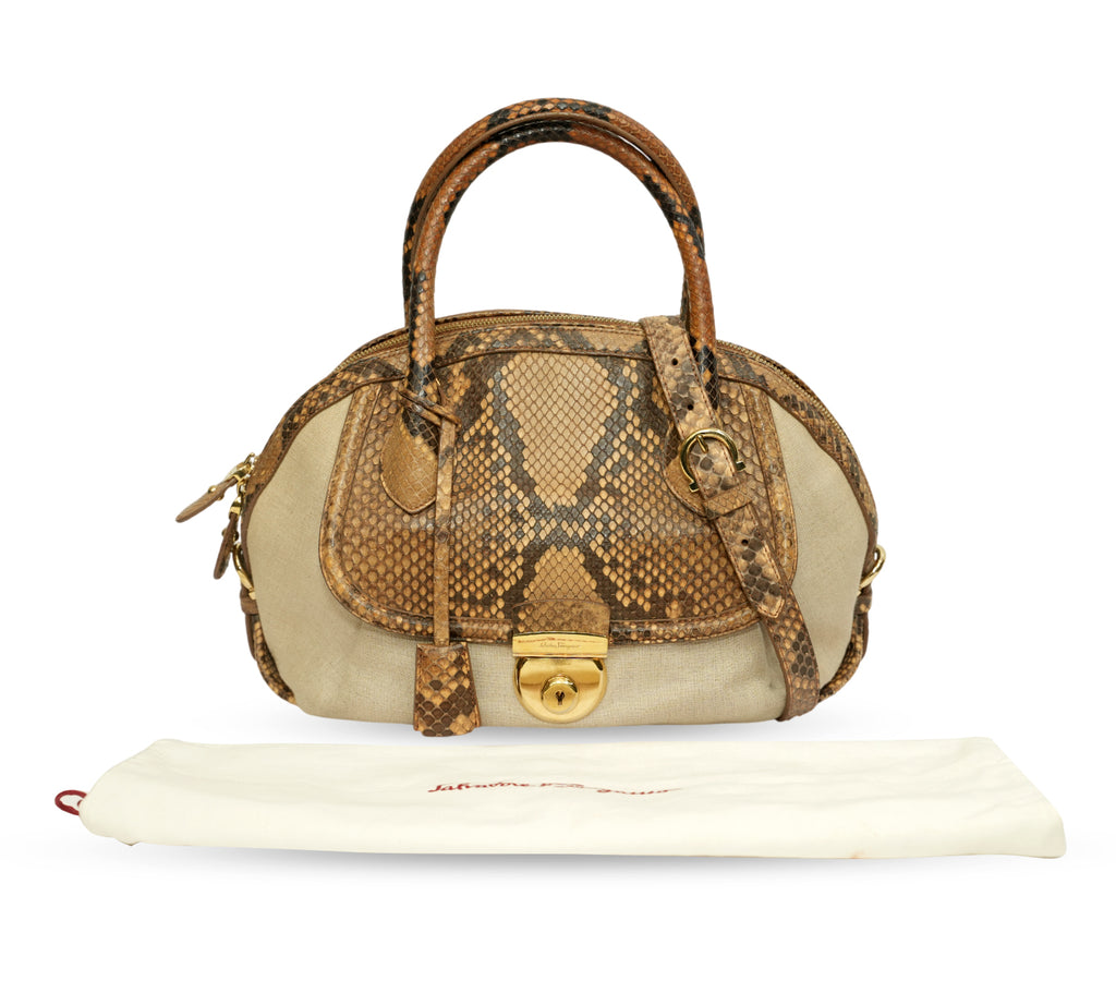 Fiamma Snakeskin & Canvas Handbag