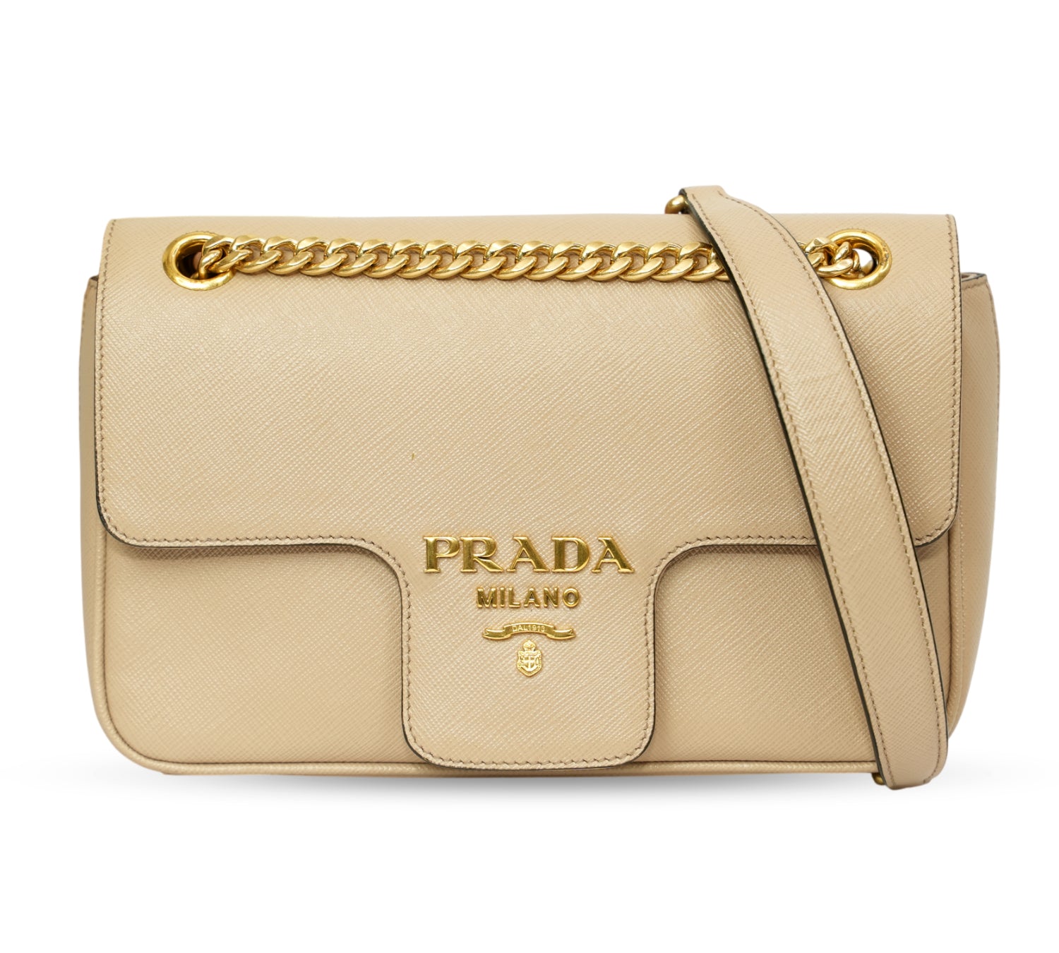 Cammeo Saffiano Leather Pattina Flap Chain Shoulder Bag